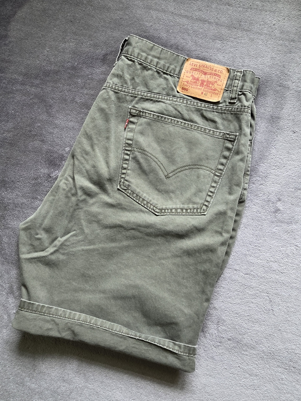 Levi's 505 W42 Vintage VTG Regular Fit Olive Green Cotton Jean Shorts
